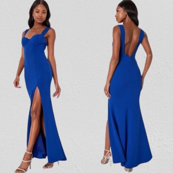 Lulus NEW Commotion-Worthy Bustier Backless Maxi Dress Size XL Royal Blue - Picture 1 of 13